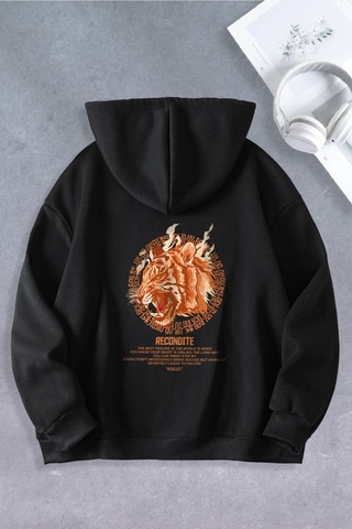 Nevermind Unisex Kadın Erkek Tiger Baskılı Oversize Sweatshirt Siyah