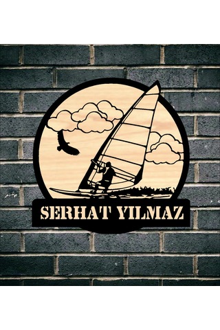 Yelkenli Rüzgar Sörfü Deniz Temalı Ahşap Duvar Tablo