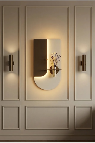 Lavanta Ahşap Pilli Ledli İskandinav Tarzı Salon Duvar Rafı Modern Çiçeklik 40 X 75 Cm Paris Grisi - Ahşap Ceviz