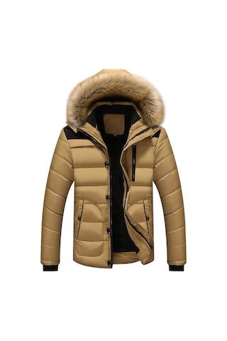 Erkek Polar Soğuk Dayanıklı Kapüşonlu Mont Haki