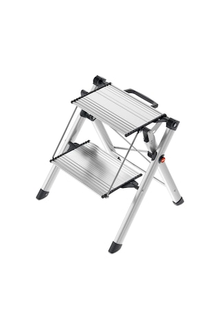 Hailo Mk80 Comfortline Alüminyum Katlanır Merdiven - 150 Kg'a Kadar 2 Büyük Basamak - Entegre Kilit Açma Fonksiyonl Genel