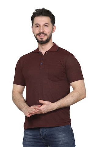 Kzctekstil Erkek Baba Ve Orta Yaş Penye Tişört Yakalı Cepli Jakarlı Desenli Kumaş Klasik Kesim Bordo