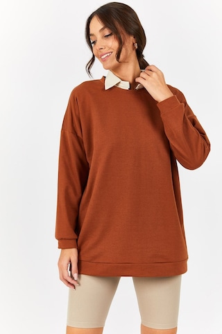 Armonika Kadın Camel Yuvarlak Yaka Oversize Sweatshirt Arm-22k024027