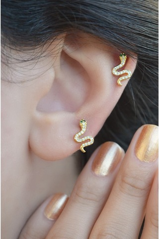 Yılan Model Piercing Helix Kıkırdak Küpesi Gold - 647581349 Gold