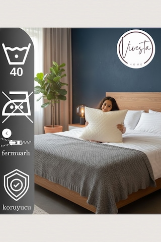 6'lı Fermuarlı Kapitone Desenli Koruyucu Yastık Alezi Hijyenik, Dayanıklı Beyaz