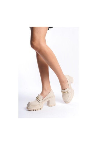 Preshley Kadın Guzi Krem Cilt İnce Toka 8 Cm Topuklu Platformlu Ayakkabı Krem