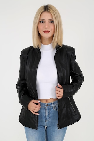 DERİNSS DKA1001 Hakiki Deri Kadın Siyah Mont