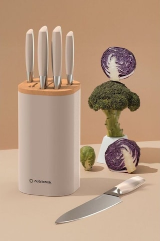 Nutricook Essentials Everyday Bıçak Seti Ve Bıçak Standı Bej