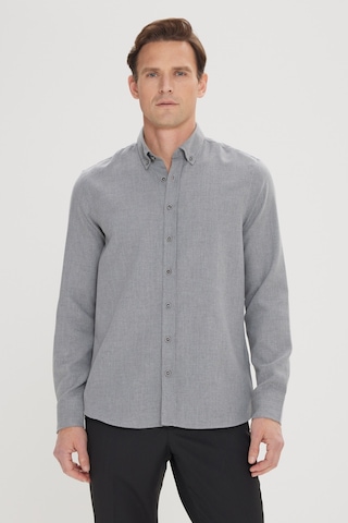 AC&Co / Altınyıldız Classics Erkek Acık Grı Slim Fit Dar Kesim Düğmeli Yaka Pamuklu Flanel Oduncu Gömlek Açık Gri