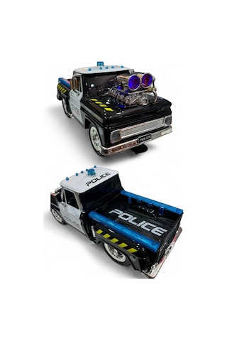 Uzaktan Kumandalı Sesli Işıklı Usb Şarjlı Kasalı Model Drift Kamyonet Polis Aracı Çok Renkli