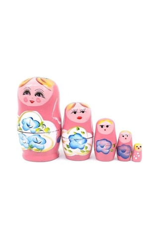 Ahşap Matruşka Bebek Beşli Set Pembe