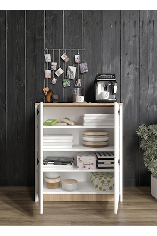 Asya Kahve Köşesi Ve Çok Amaçlı Dolap Tamamı Mdf Beyaz Garden Meş