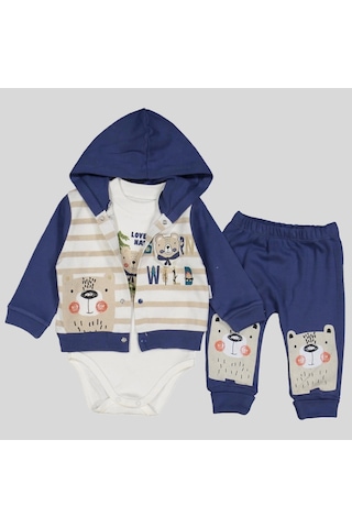 3-9 Ay Erkek Bebek Alt&üst Takımı Kamp Kapüşonlu Lacivert Lacivert