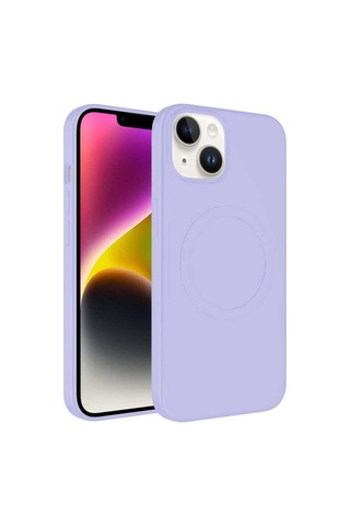 Apple Uyumlu iPhone 14 Kılıf M-safe Wireless Şarj Özellikli Pastel Renk Silikon Zore Plas Kapak Lila