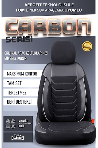 Citroen C5 Aircross Uyumlu Lüx Deri Detaylı Oto Koltuk Kılıfı Ön Arka Takım Carbon Serisi Siyah Beyaz