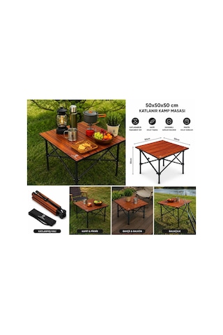 50x50x50 Cm Katlanır Kamp Ve Piknik Masası Hafif, Dayanıklı Ve Taşınabilir Ahşap
