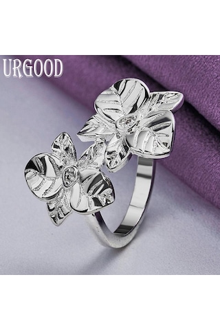 925 Ayar Gümüş Moda Çiçek Yüzük Güzel Hediye Takı 8