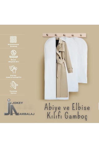 Jokey Ambalaj Fermuarlı Dolapiçi Gamboç Kıyafet,takım Elbise,abiye Ve Gelinlik Kılıfı 60x160cm Renk Seçenekli Beyaz
