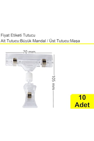 Etiket Kart Tutucu / Maşalı / Büyük Mandal / Şeffaf / 70x105 Mm / 10 Adet