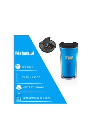 Star Termos Star Mug 250 Ml Opak Seri - Beyaz Piknik Kamp Outdoor Ofis Otel Kafe Okul Kampüs Mavi
