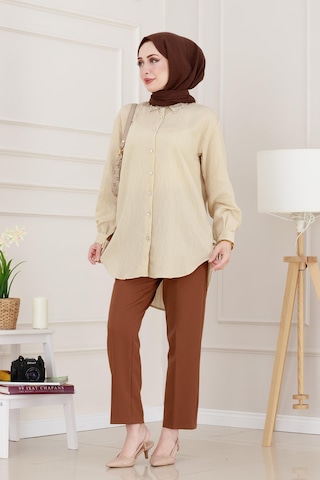 Sevitli Taş Detaylı Hilal Tunik-bej-4955 Bej