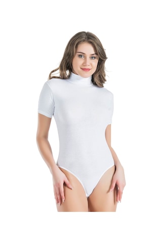 Yarım Kol Boğazlı Çıtçıtlı Kadın Body 325 Beyaz