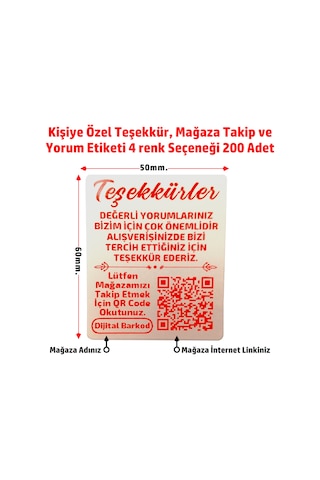 Kişiye Özel Teşekkür Kart Etiketi, Mağaza Takip, Yorum 6x5 200 A