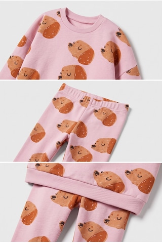 Magu Kız Çocuk Pamuklu Köpek Desenli Pembe Sweatshirt Ve Tayt Takımı