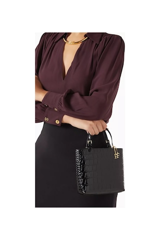 Elisabetta Franchi Timsah Desenli Deri Mini Tote Çanta, Şık & Lüks El Çantası Siyah