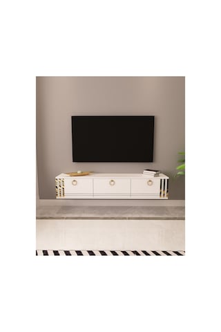 Sahran 150 Cm Duvara Monte Tv Ünitesi Tv Sehpası Beyaz - Altın Beyaz-altın