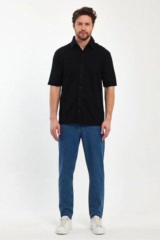 Erkek Önü Düğmeli Rahat Kalıp Nefes Alabilen %100 Pamuk Gömlek Siyah