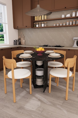 Modern Dolaplı 4 Kişilik Mutfak Yemek Masası Ve Sandalye %100 Mdf Mutfak Yemek Odası Masası Takımı Ymt04 Royal Mermer