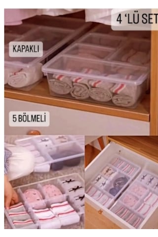 4 Adet Luna Çekmece Içi Düzenleyici Kemer Çorap Kravat Iç Çamaşır Şeffaf