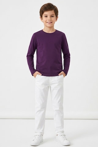 Kiagu Erkek Çocuk Uzun Kollu Basic Düz Tişört %100 Pamuk Bisiklet Yaka T-shirt 2-13 Yaş Mor