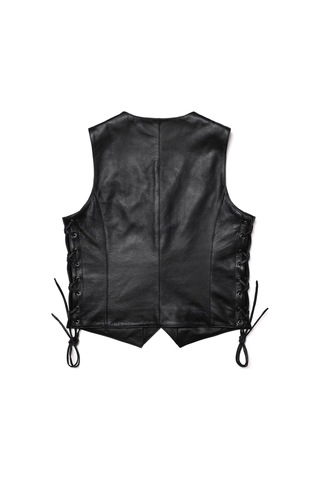 Yanları Deri Ip Bağlamalı Zik Yelek Hakiki Deri