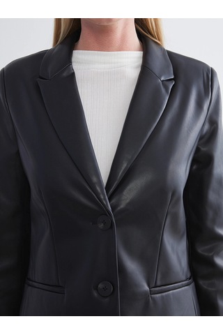 LC Waikiki Lcwaıkıkı Classic Siyah Kadın Deri Görünümlü Blazer Ceket