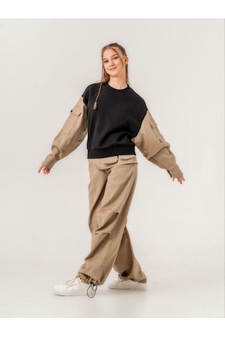 Zekids Kız Çocuk Takma Kemerli Gabardin Pantolon-14222 Kahverengi