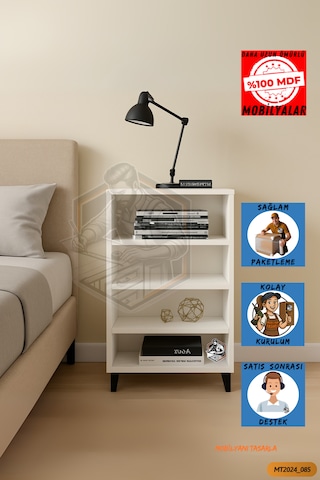 Tamamı Mdf 4 Raflı Siyah Ayaklı Modern Dergilik/kitaplık