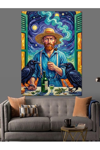 Van Gogh Tarzı Kırmızı Sakallı Dekoratif Kanvas - Mdf Ahşap Tablo