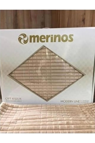 Merinos Çift Kişilik Battaniye Bej Modern Line 3 Parça Set Bej