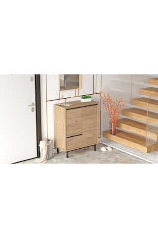 Lidya Ayakkabılık Çok Amaçlı Dolap 3 Kapaklı Metal Ayaklı Sepet Kahverengi