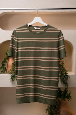 San&fa Bisiklet Yaka Çizgili Rayon Kumaş Slimfit T-shirt Yeşil