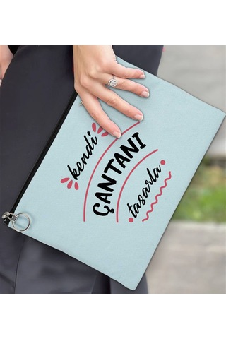 Bk Gift Kişiye Özel Kendin Tasarla Astarlı Portföy Açık Mavi Çanta 30x21cm, Baskılı El Çantası, Organizer Çanta