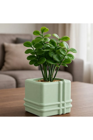 Vaveni 3d Baskı Square Planter - Izgara Desenli Küp Saksı-mint Arz