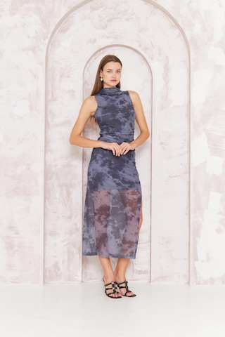 Kadın Antrasit Dik Yaka Kolsuz Tül Elbise Dm1042 Antrasit