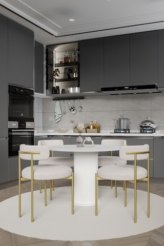 Avvio Armony Ptt Lake Mdf Ayak 4'lü Teddy Sandalye 90x90 Masa Sandalye Takımı Sandalye Bukle Kumaş Beyaz
