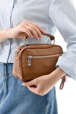 Vegan Deri Kadın Postacı Çanta 21 15 Cm Yıkama Suni Deri Omuz Çantası Çapraz Askılı Çanta Taba