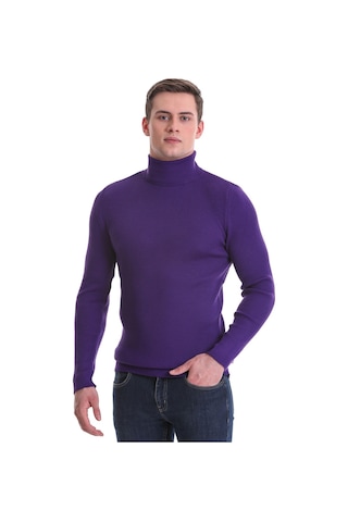 Hatemoğlu Mor Slim Fit Fitilli Balıkçı Yaka Yünlü Triko Kazak 34232023a010 Mor