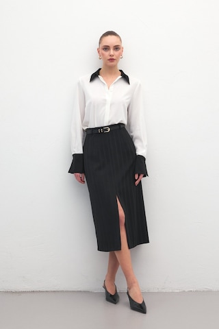 Sateen Anna Yırtmaçlı Etek - Siyah-137172 Siyah