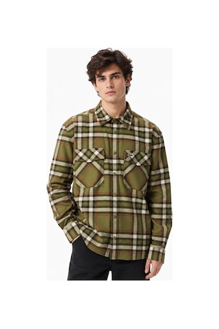 Lacoste Men's Relaxed Fit Button-down Linen Shirt Rahat Kesim Pamuklu Kareli Erkek Çıt Çıt Düğmeli Gömlek Yeşil
